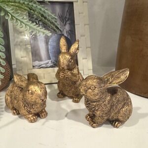 My Texas House Bronze Bunny Figurine Set Nursery Decor Gold Rabbit Farmhouse NWT
